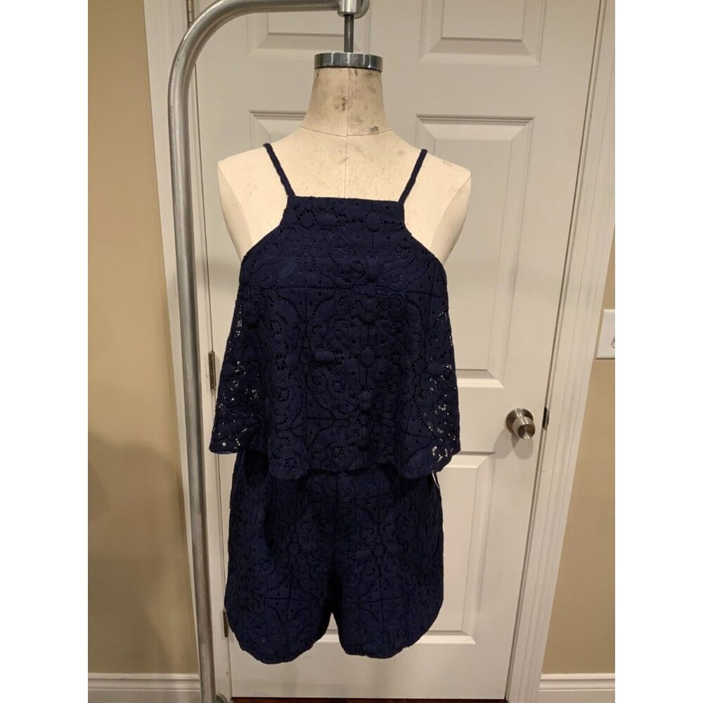 Lilly Pulitzer Navy Blue Paisley Lace Sleeveless Peplum Romper, Size 0